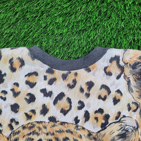 Vintage 90s Leopard AOP Sweatshirt Women M/L 22x20 Baggy USA - Picture 11 of 13